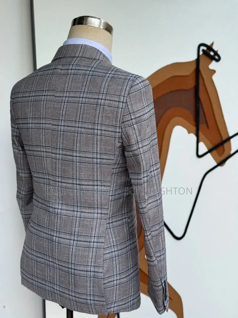 Grey-Brown Checkered 3-PC Combo Suit
