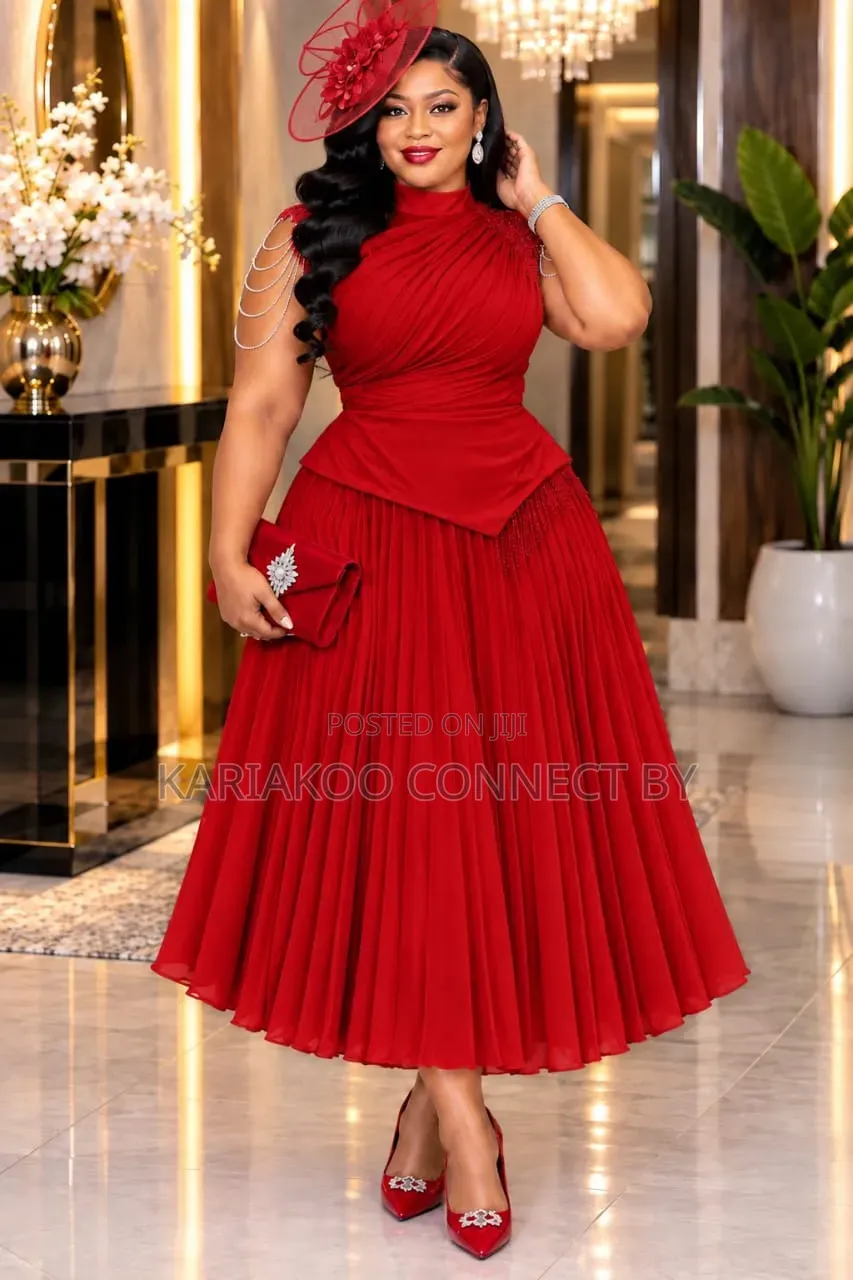 Elegant Pleated High-Neck Midi Dress Set