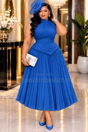 Elegant Pleated High-Neck Midi Dress Set
