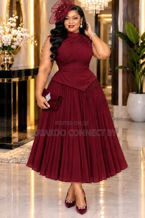 Elegant Pleated High-Neck Midi Dress Set