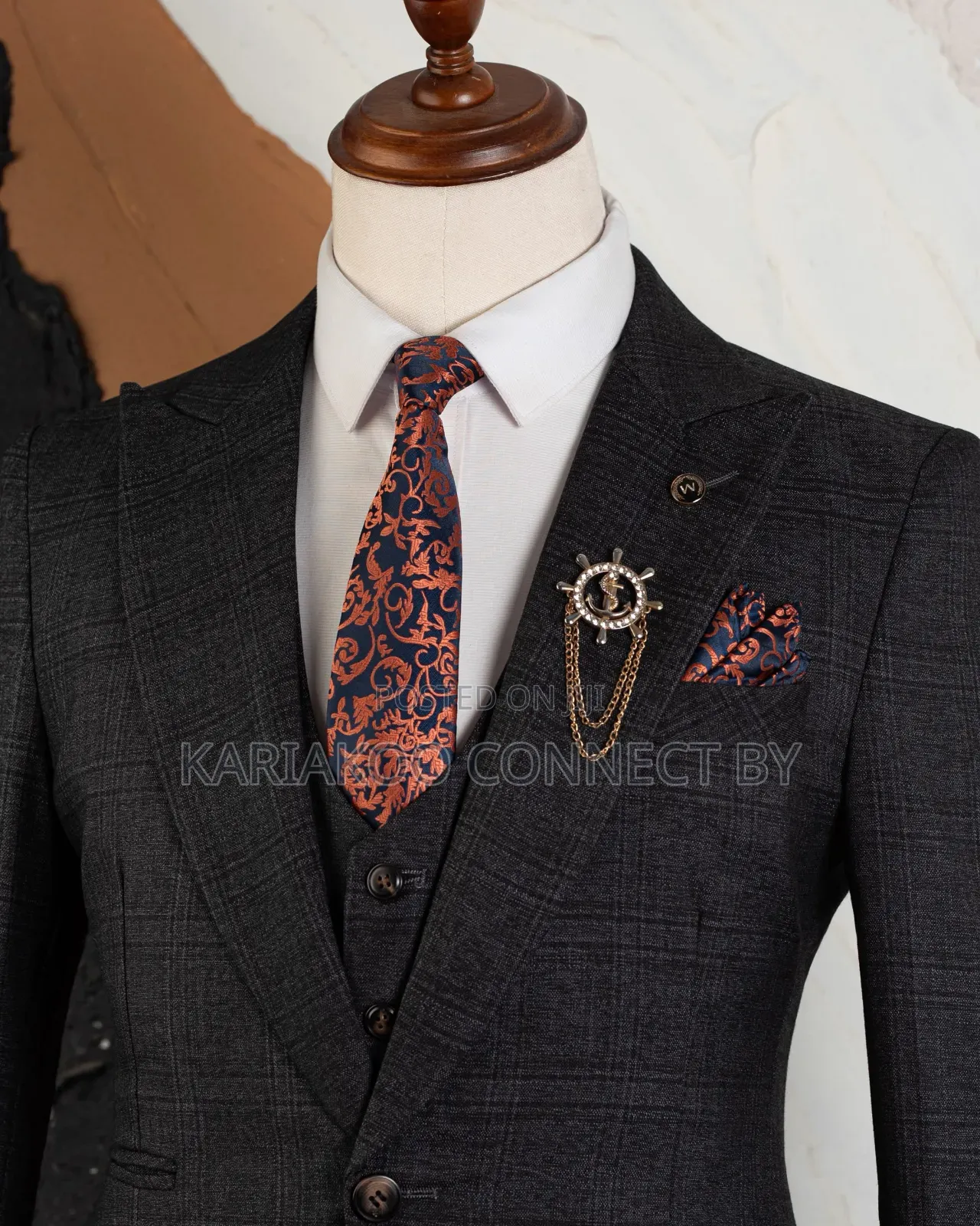 Executive Charcoal Plaid 3-Piece Suit