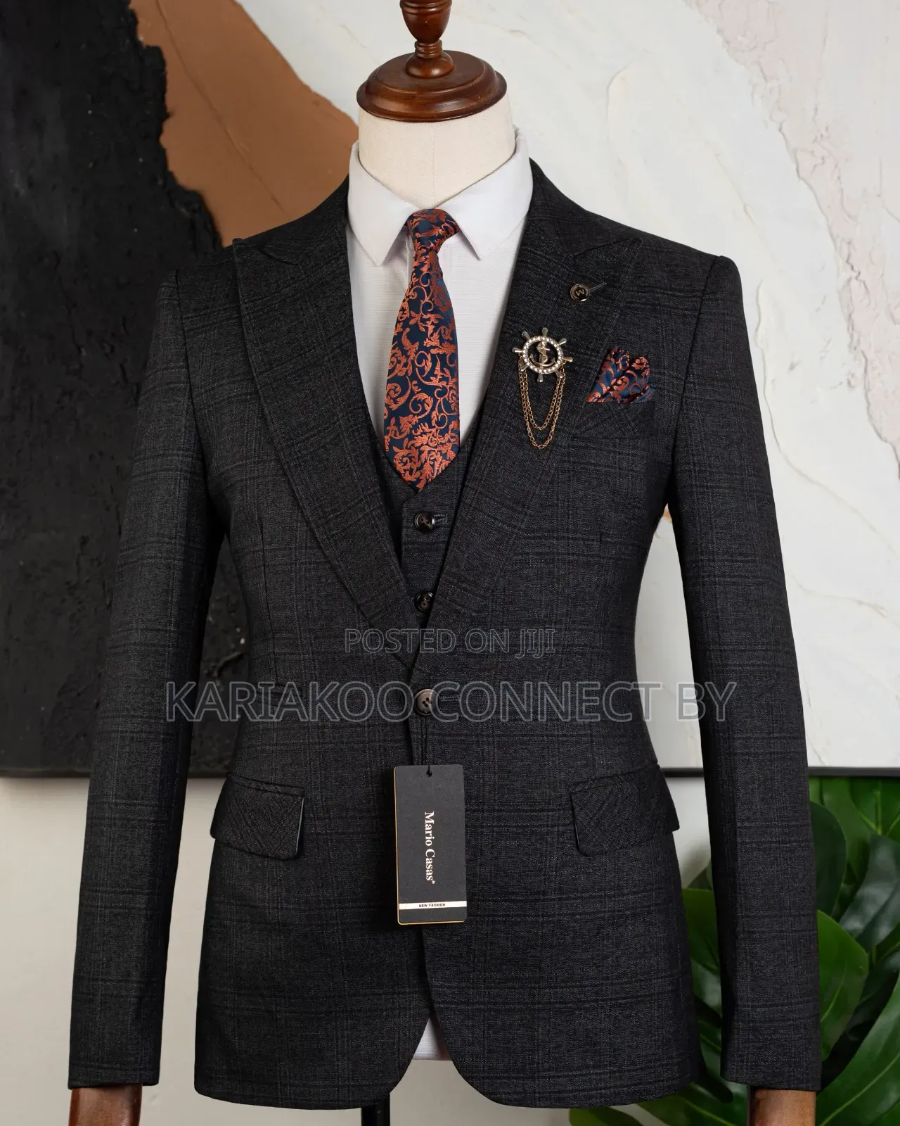Executive Charcoal Plaid 3-Piece Suit