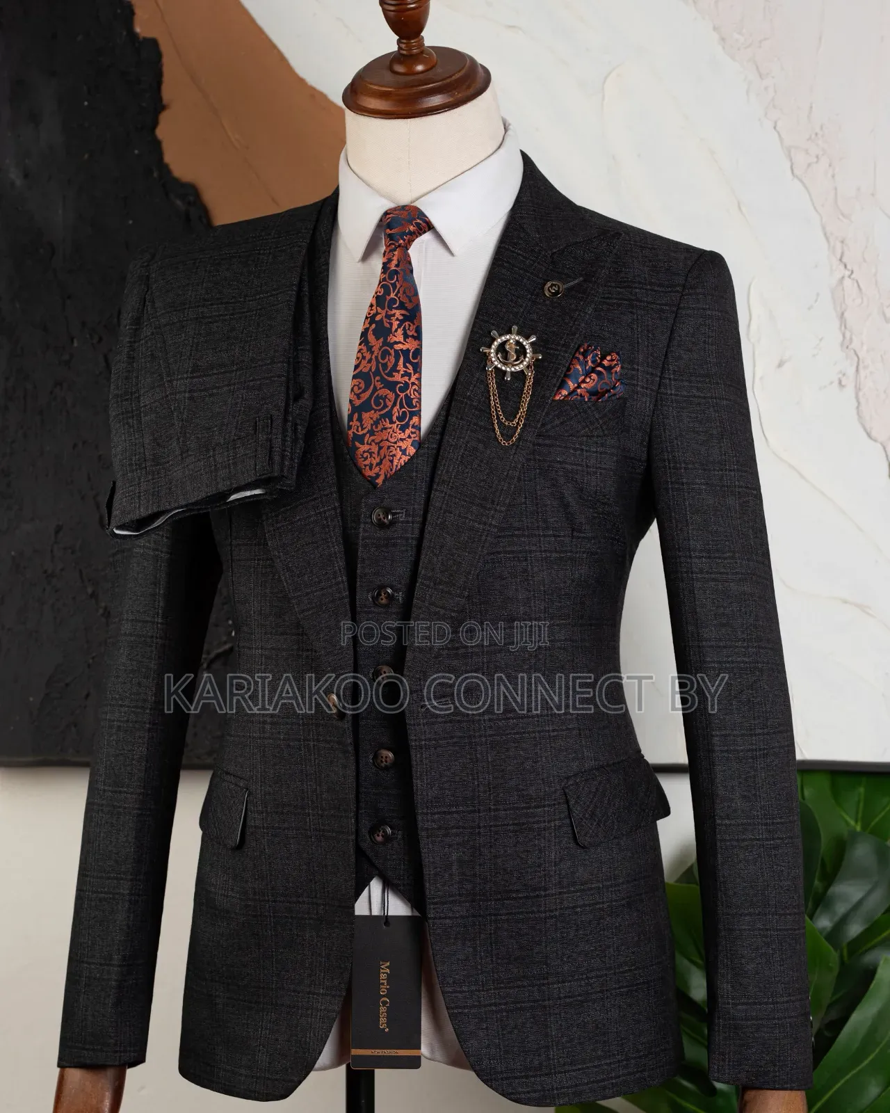 Executive Charcoal Plaid 3-Piece Suit