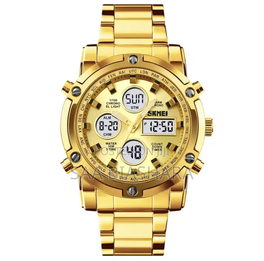 New Skmei 1389 Analog and Digital Waterproof Gold