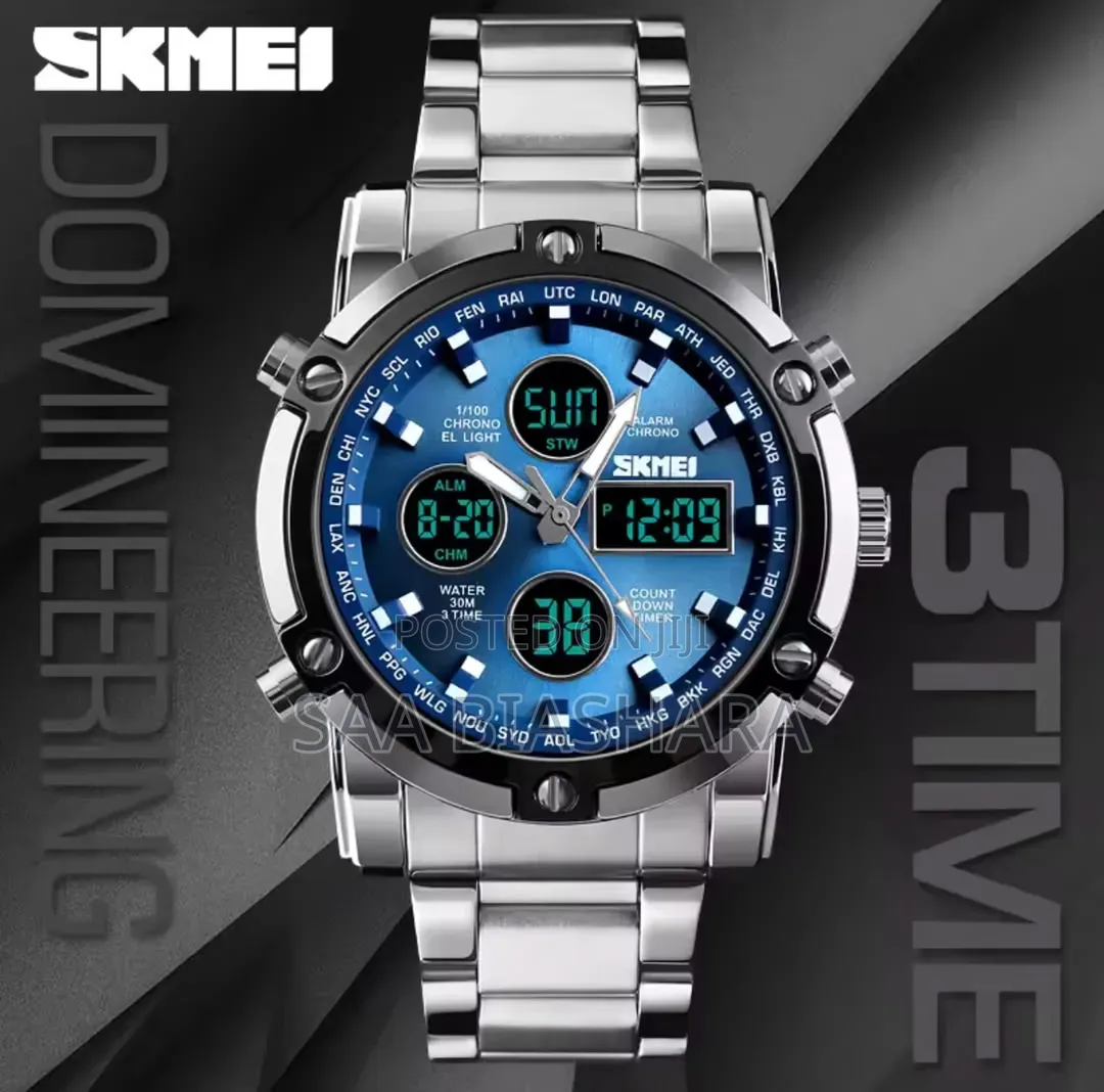 New Skmei 1389 Analog and Digital Waterproof Silver and Blue