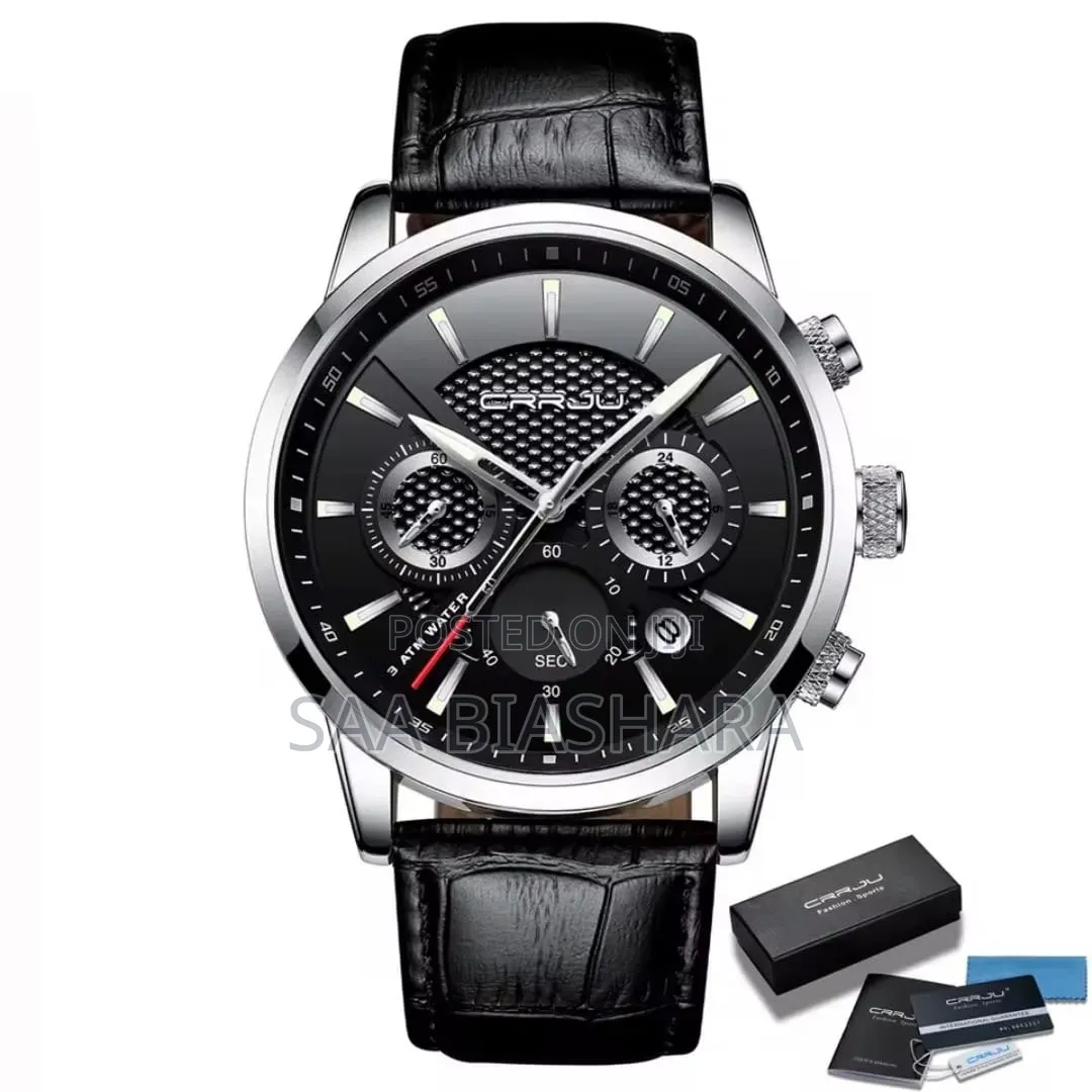 Crrju Men's Bussiness Chronograph Watches Black and Silver