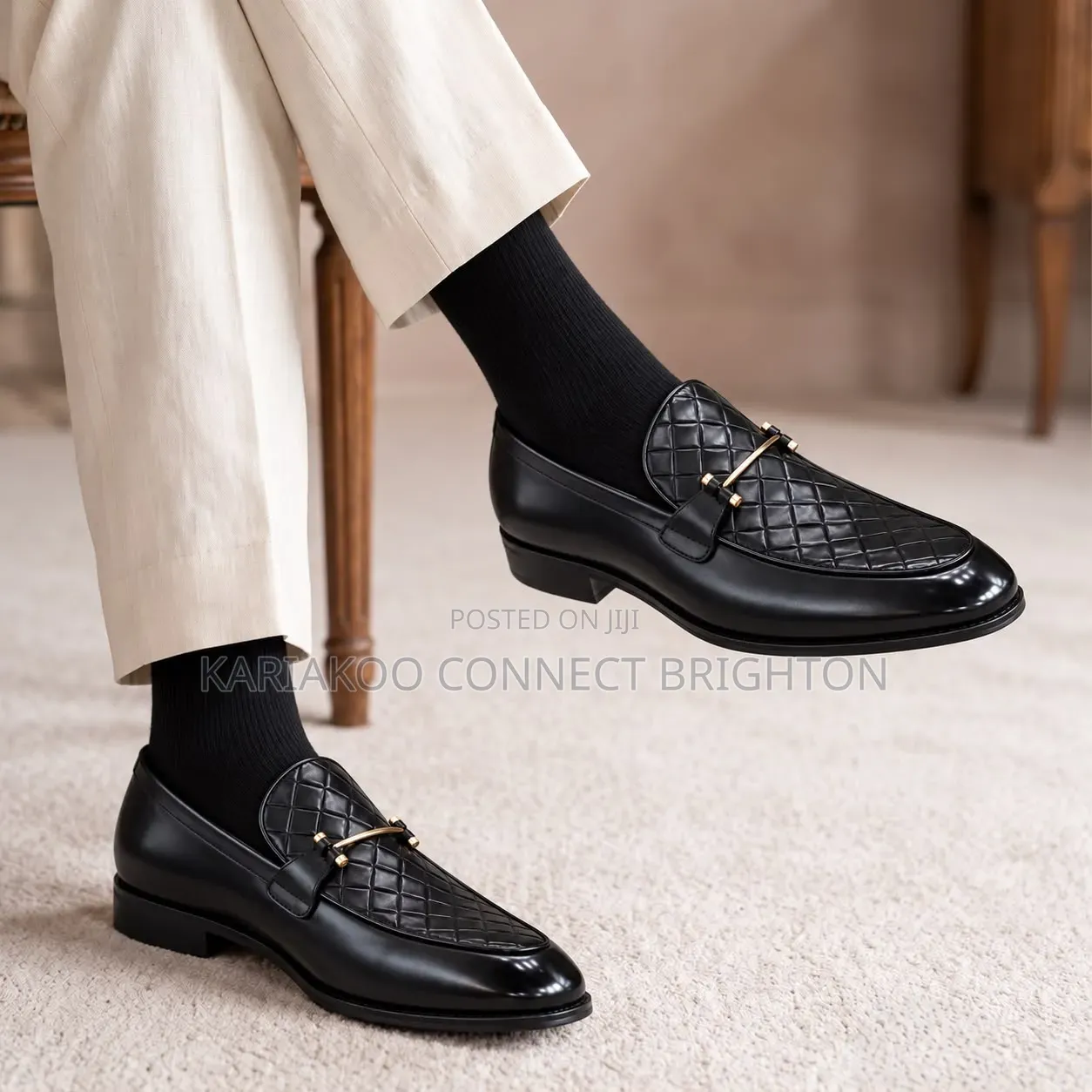 Premium Black Woven Horsebit Loafers