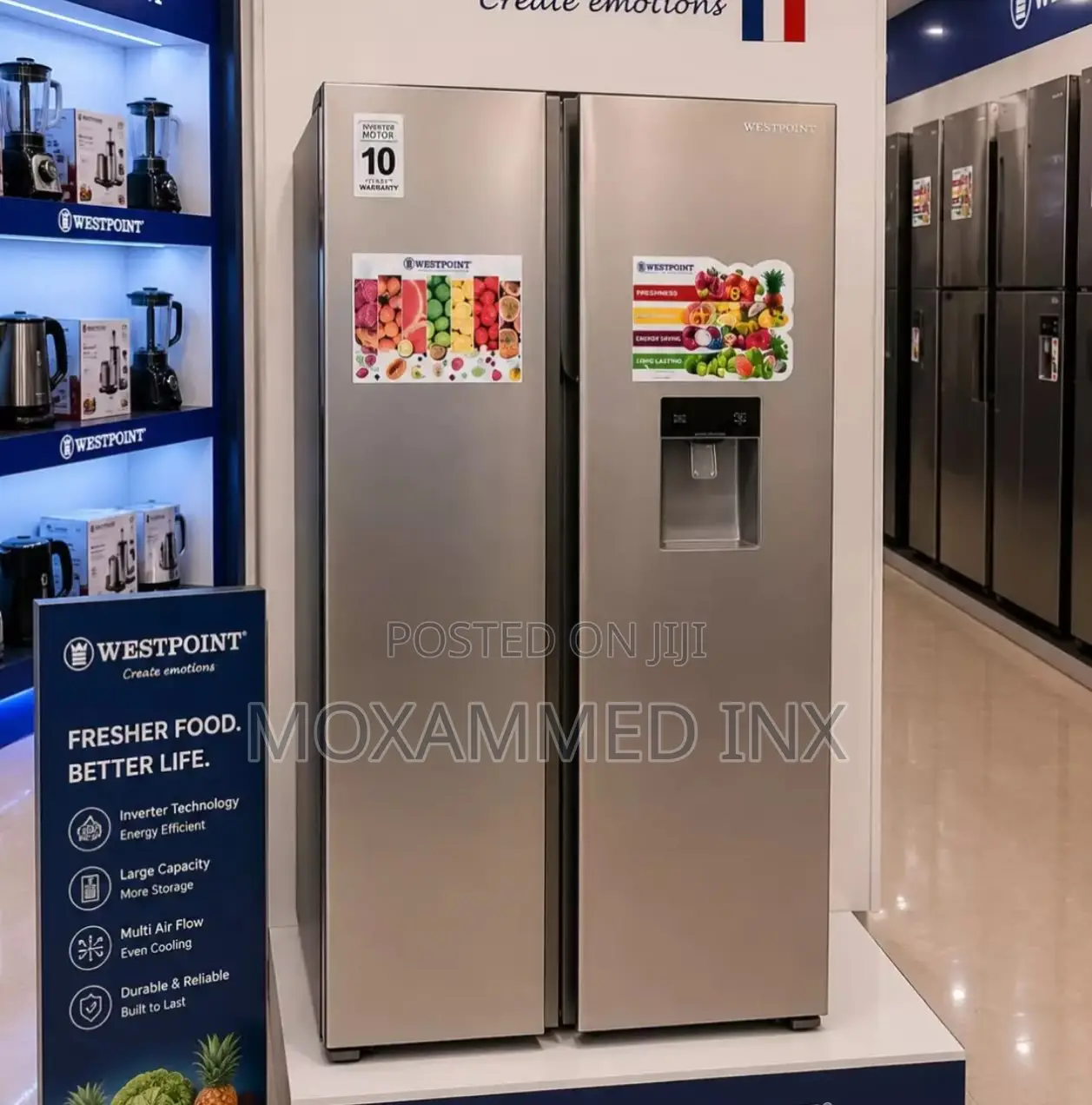 Westpoint Side by Side Fridge, 500LWWT 500Silver Color With Water Disp