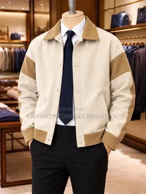 Beige and Brown Color-Block Bomber Jacket