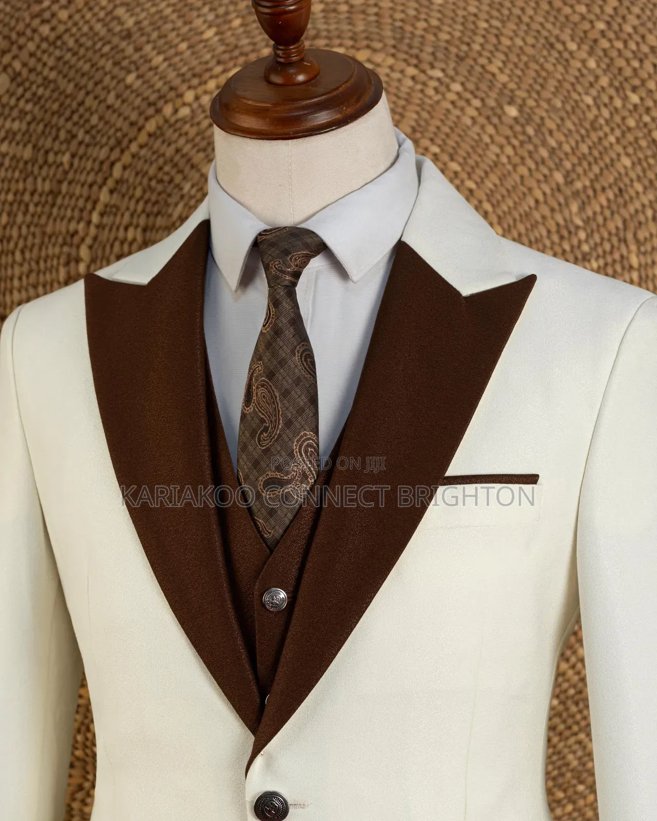 Cream and Brown Contrast 3-PC Suit