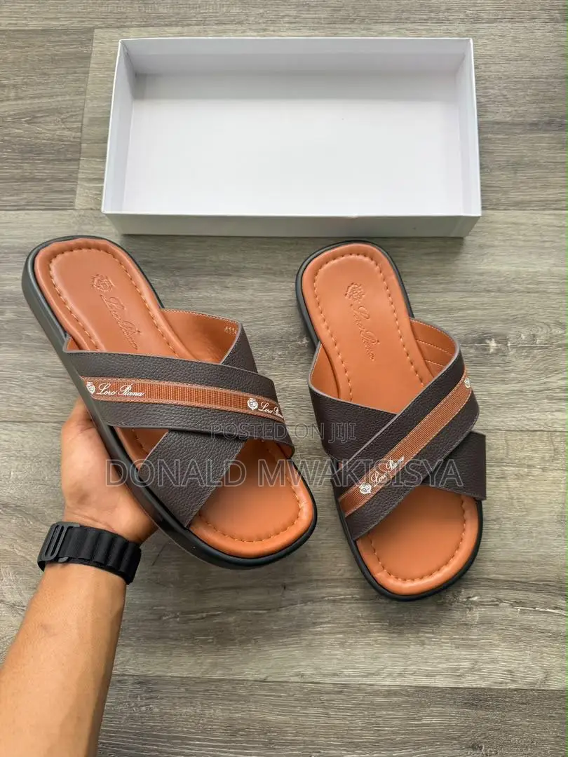 Brown Piana Leather Slides
