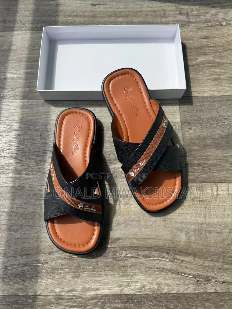 Brown Piana Leather Slides