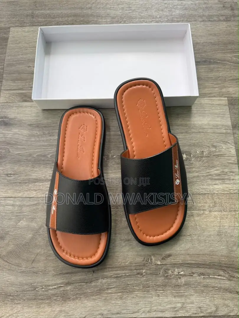 Brown Piana Leather Slides