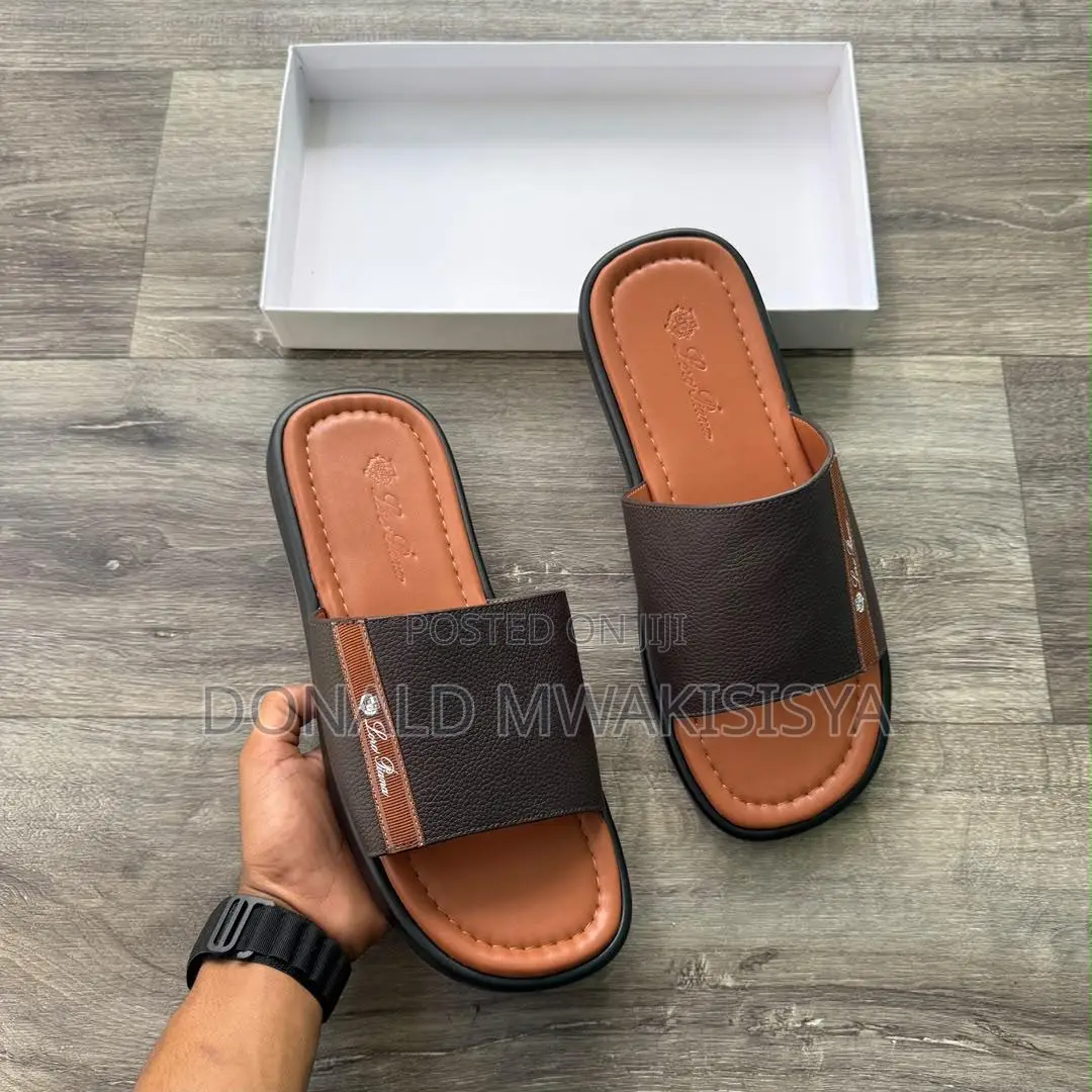 Brown Piana Leather Slides