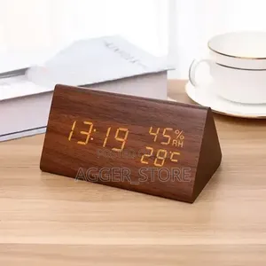 Wooden Digital Clock Watch Alarm Triangle