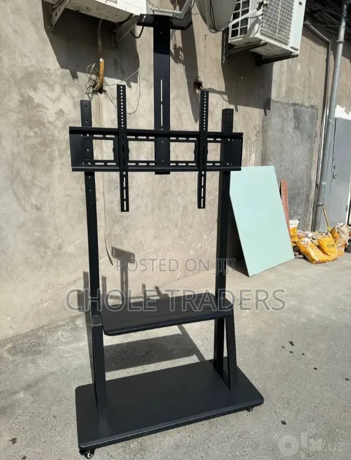 Movable Metal TV Stand Up to 90 Inches With Dual Shelf