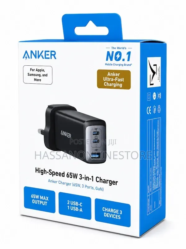 Anker 735 Charger (Nano II 65W), 3-Port Fast Charger Plug
