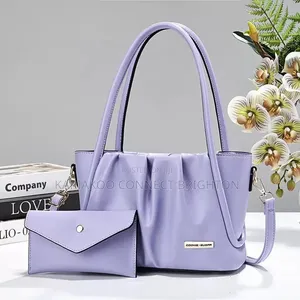 Lavender Pleated Tote Handbag With Clutch