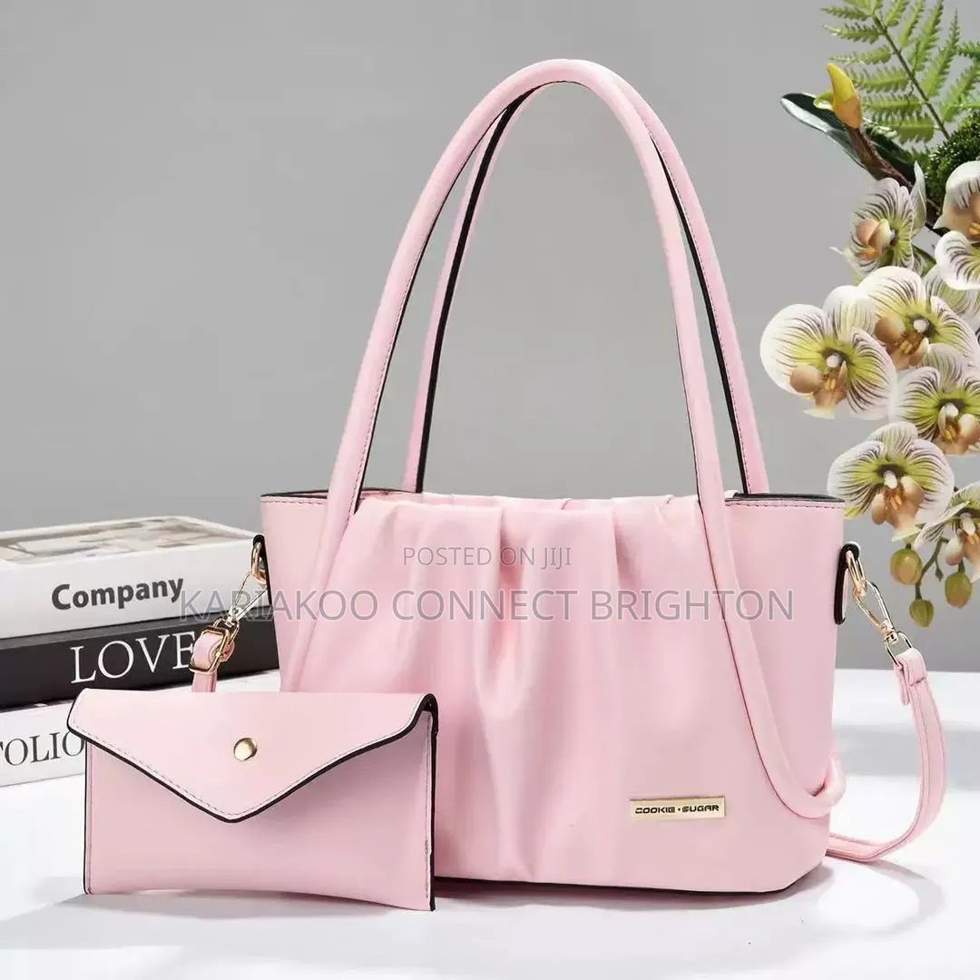 Lavender Pleated Tote Handbag With Clutch