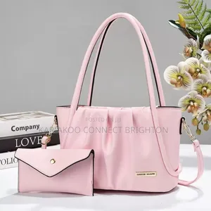 Lavender Pleated Tote Handbag With Clutch