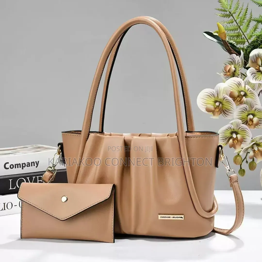 Lavender Pleated Tote Handbag With Clutch