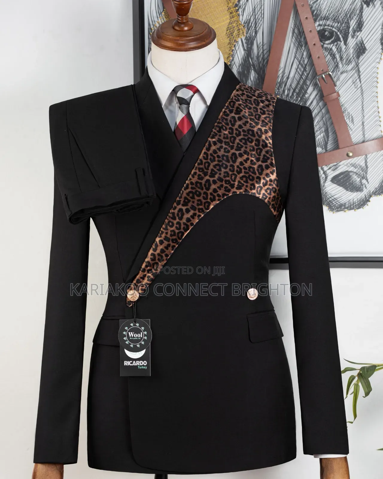 Black and Leopard Print Accent Suit