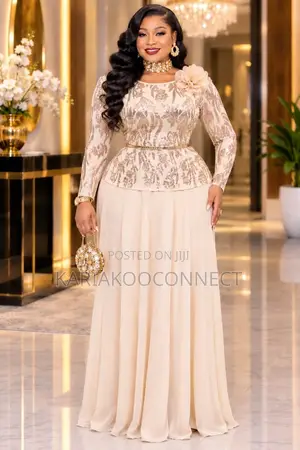 Sequin Lace Peplum Evening Gown
