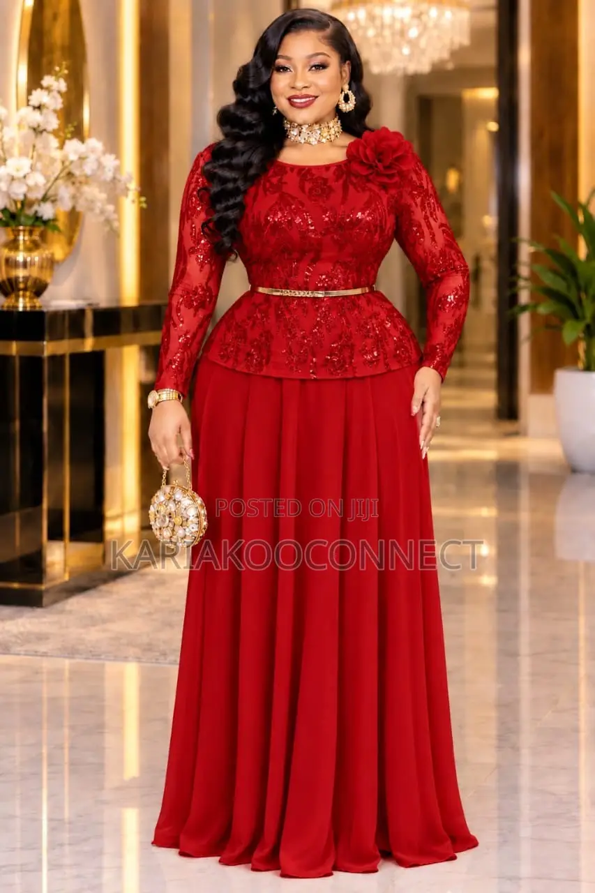 Sequin Lace Peplum Evening Gown