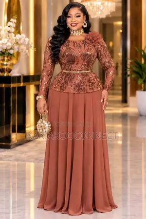 Sequin Lace Peplum Evening Gown