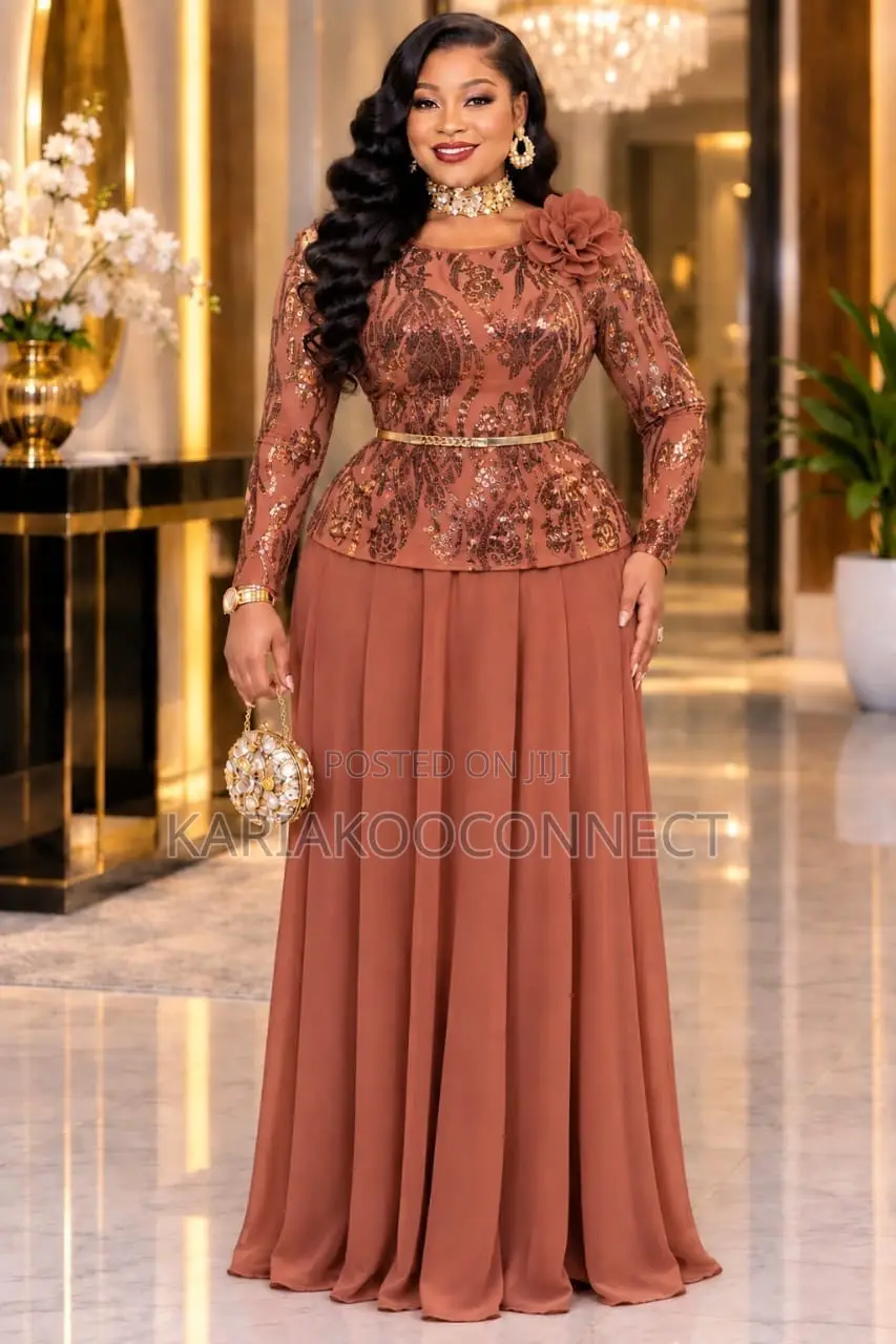 Sequin Lace Peplum Evening Gown