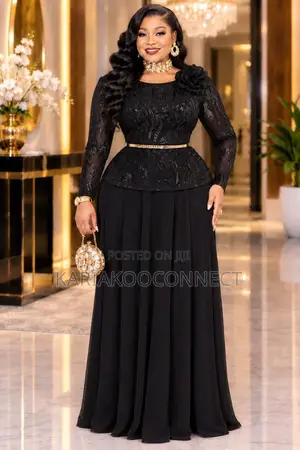 Sequin Lace Peplum Evening Gown
