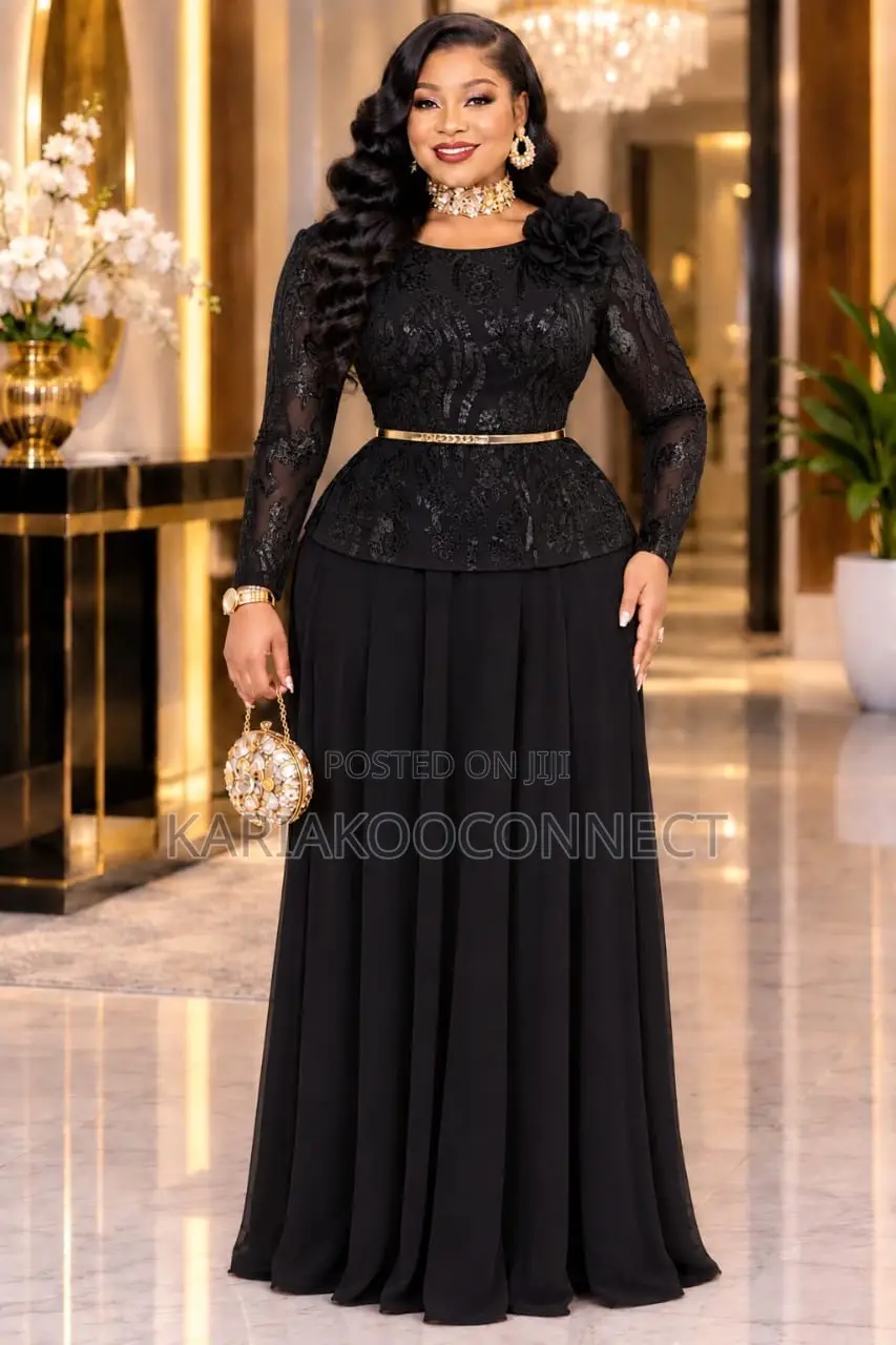 Sequin Lace Peplum Evening Gown