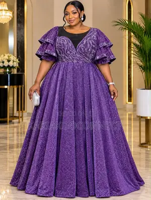 Glitter Ballgown With Ruffle Sleeves