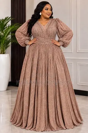 Glitter Ballgown With Ruffle Sleeves