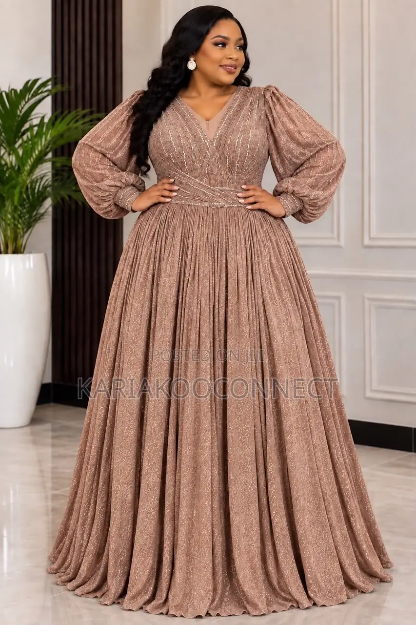 Glitter Ballgown With Ruffle Sleeves