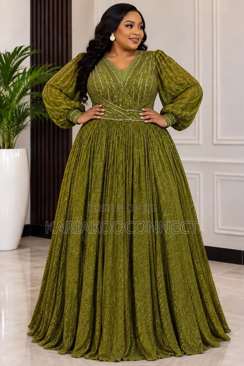 Glitter Ballgown With Ruffle Sleeves