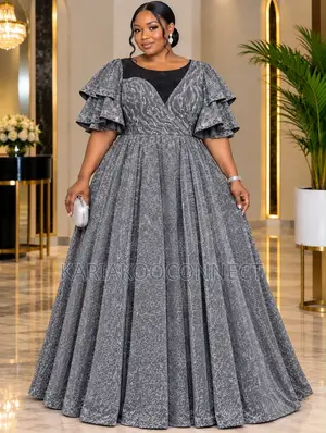 Glitter Ballgown With Ruffle Sleeves