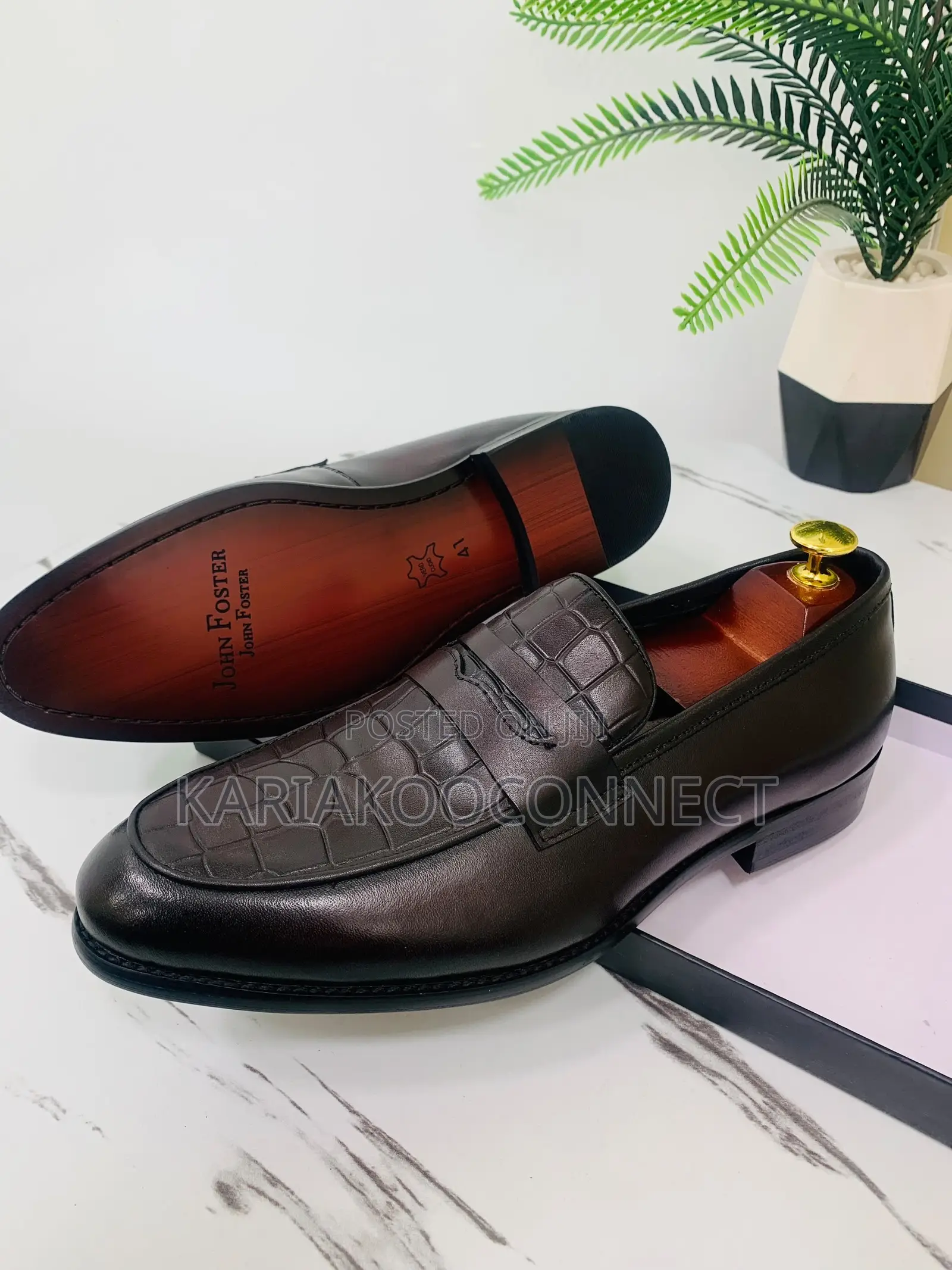 John Foster Croc-Embossed Leather Loafers
