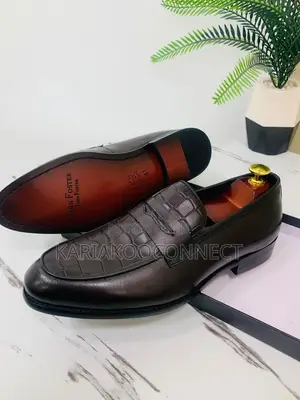 John Foster Croc-Embossed Leather Loafers