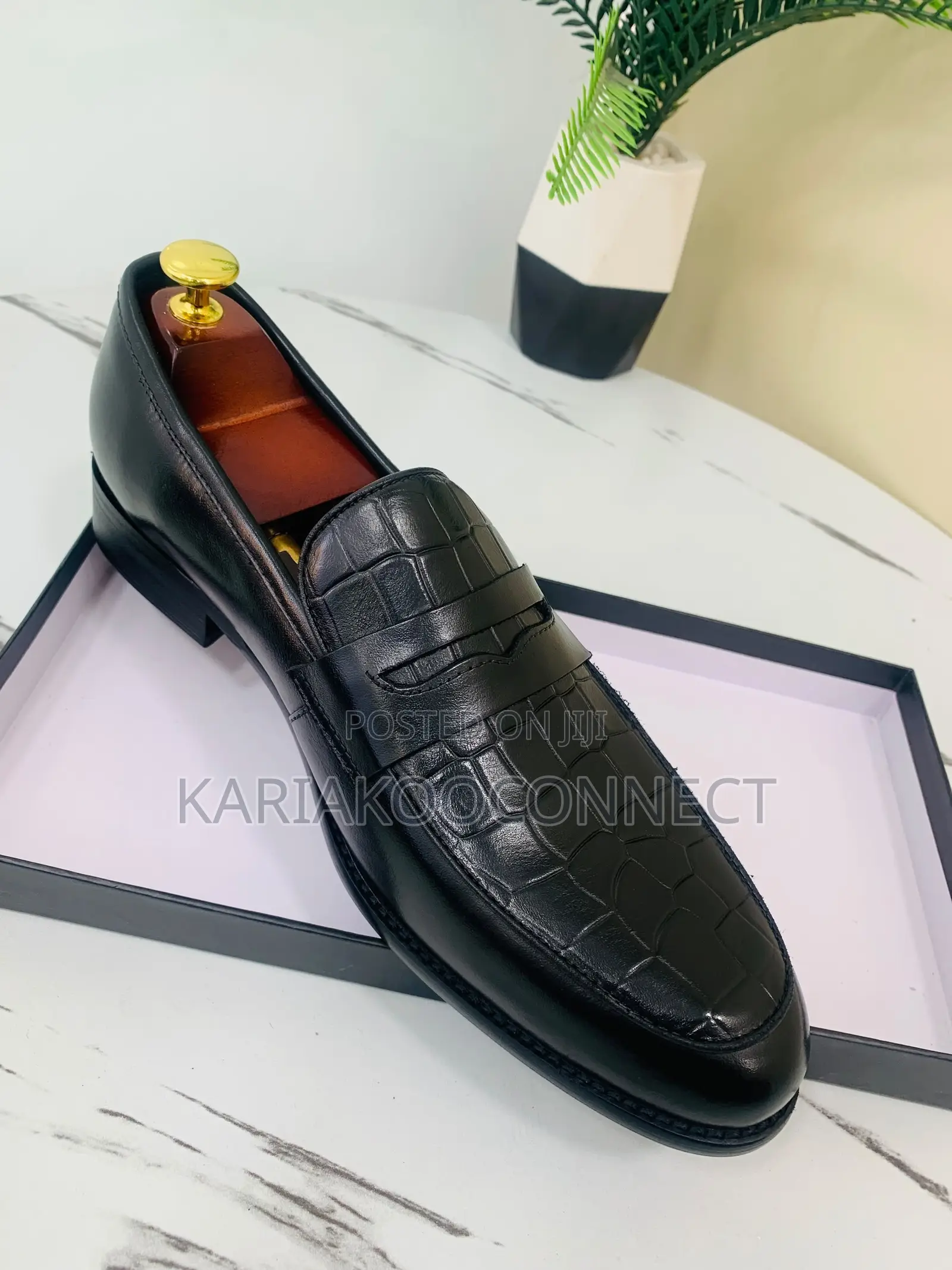 John Foster Croc-Embossed Leather Loafers