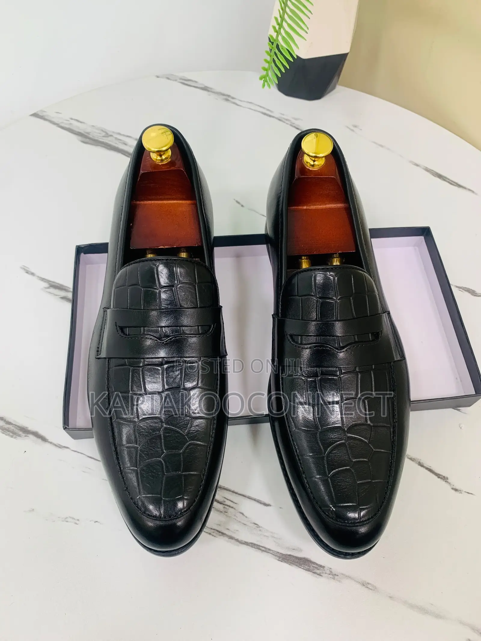 John Foster Croc-Embossed Leather Loafers