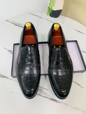 John Foster Croc-Embossed Leather Loafers