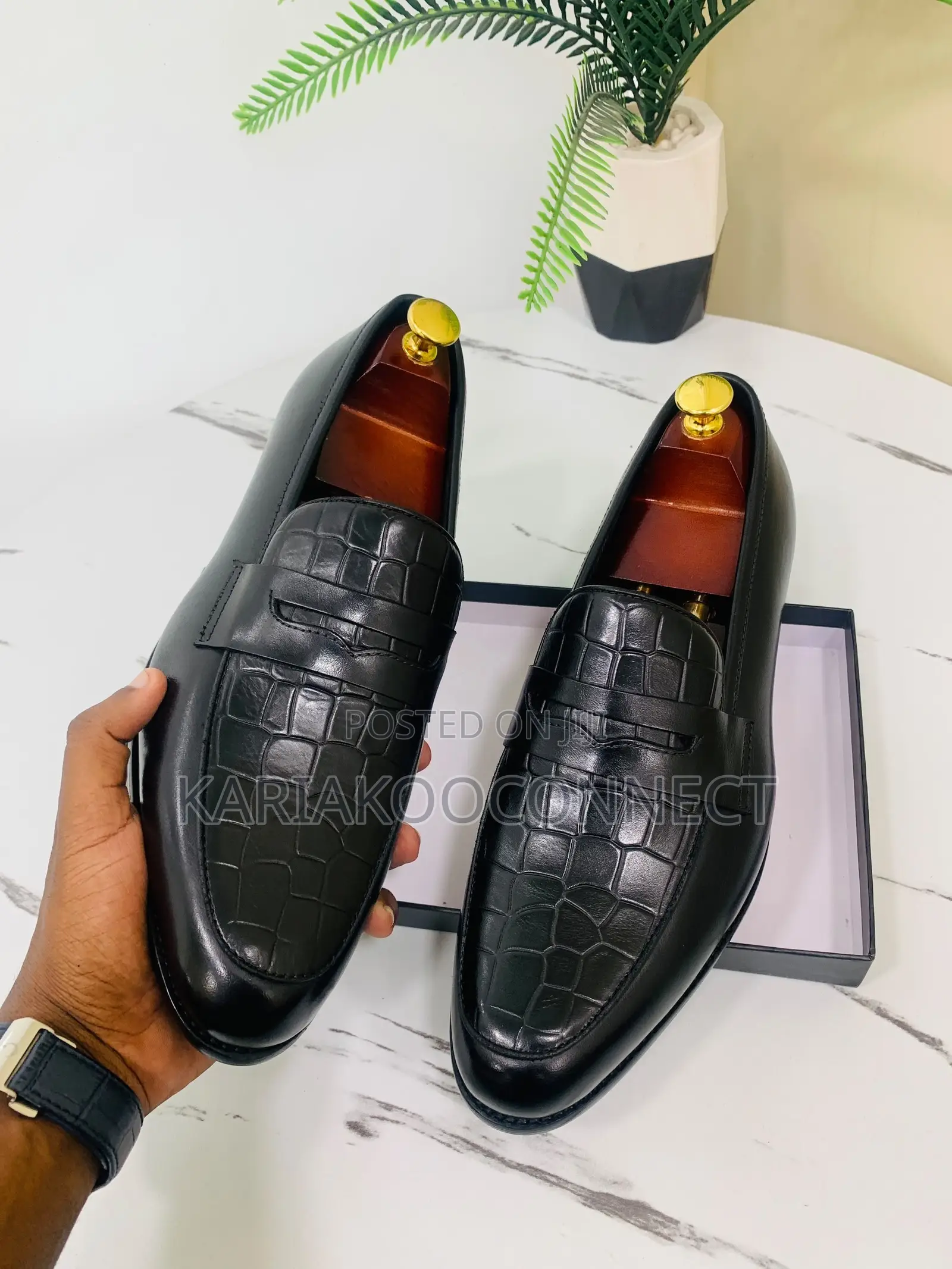 John Foster Croc-Embossed Leather Loafers