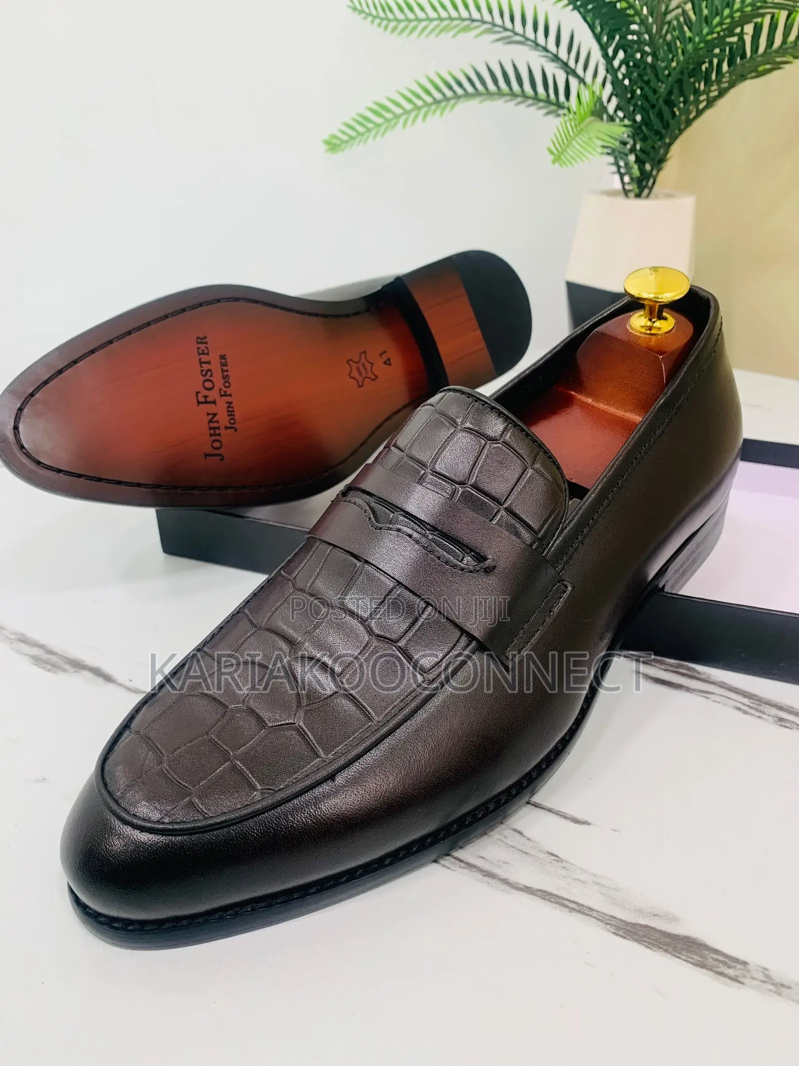 John Foster Croc-Embossed Leather Loafers