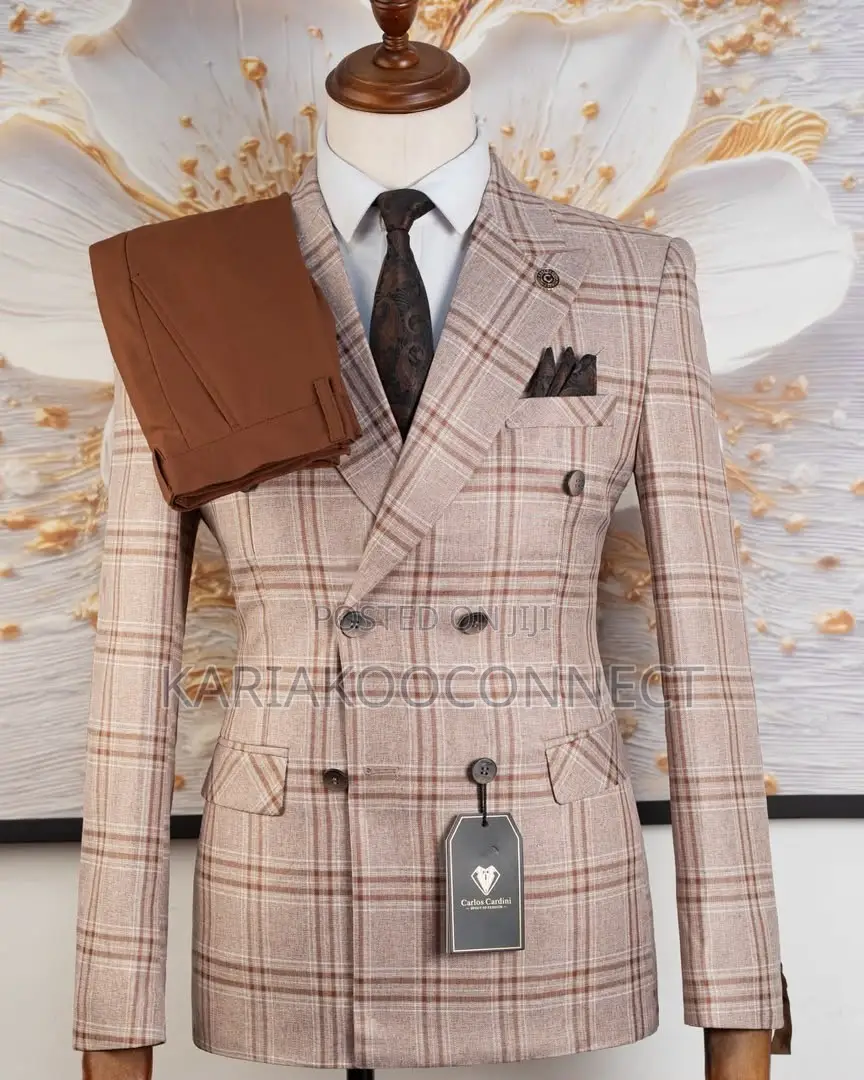 Double-Breasted Check Blazer Suit
