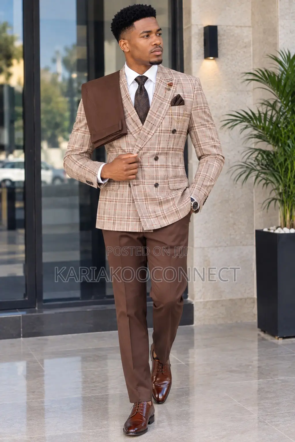 Double-Breasted Check Blazer Suit
