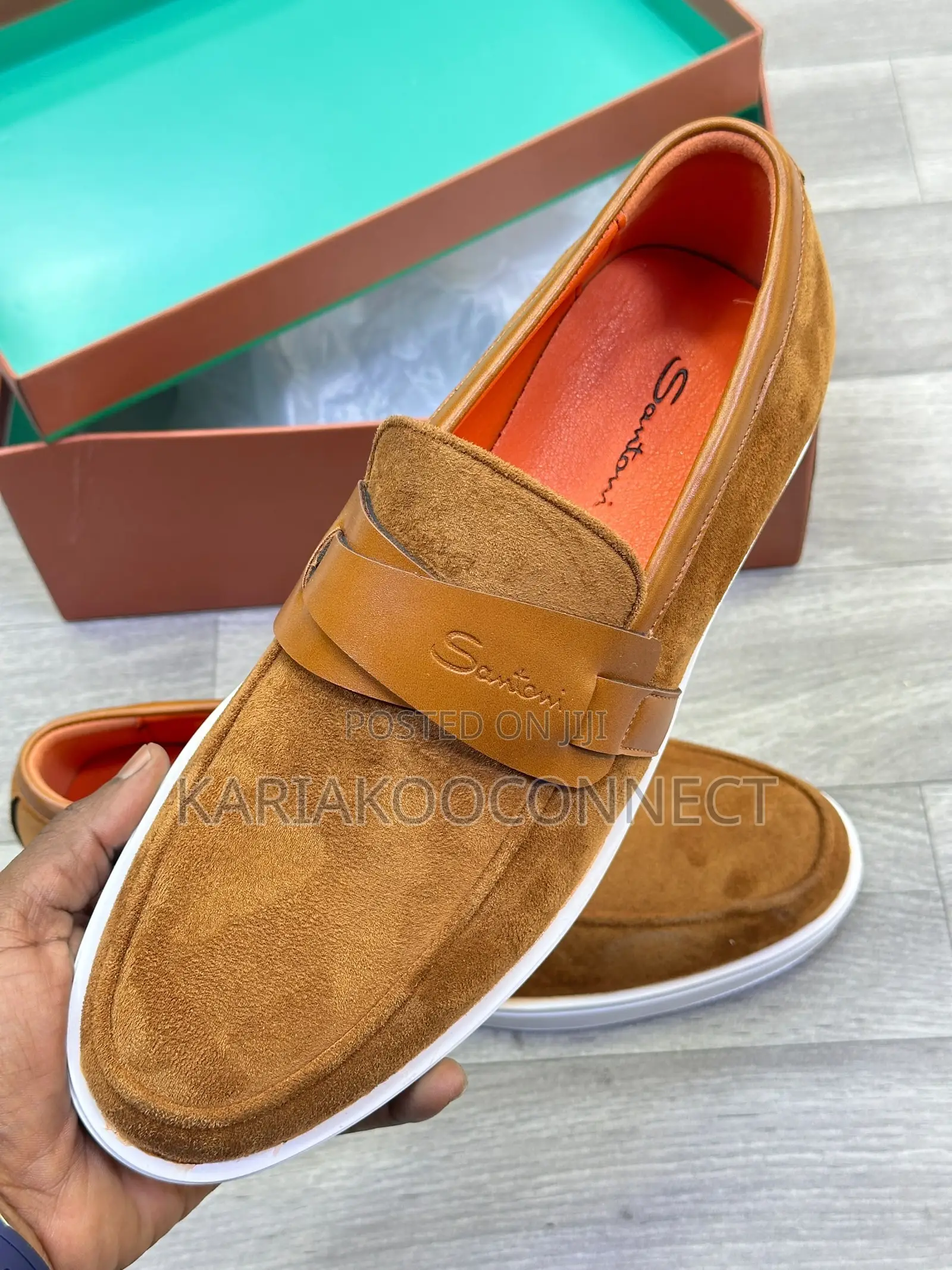 Santoni Tan Suede Loafers