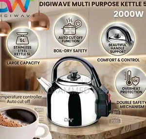 Digiwave Steel Kettle 5L1 Year warrantyFree Delivery (Usafiri Bure) In