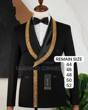 Men's Royal Black Gold Embellished Tuxedo Suit