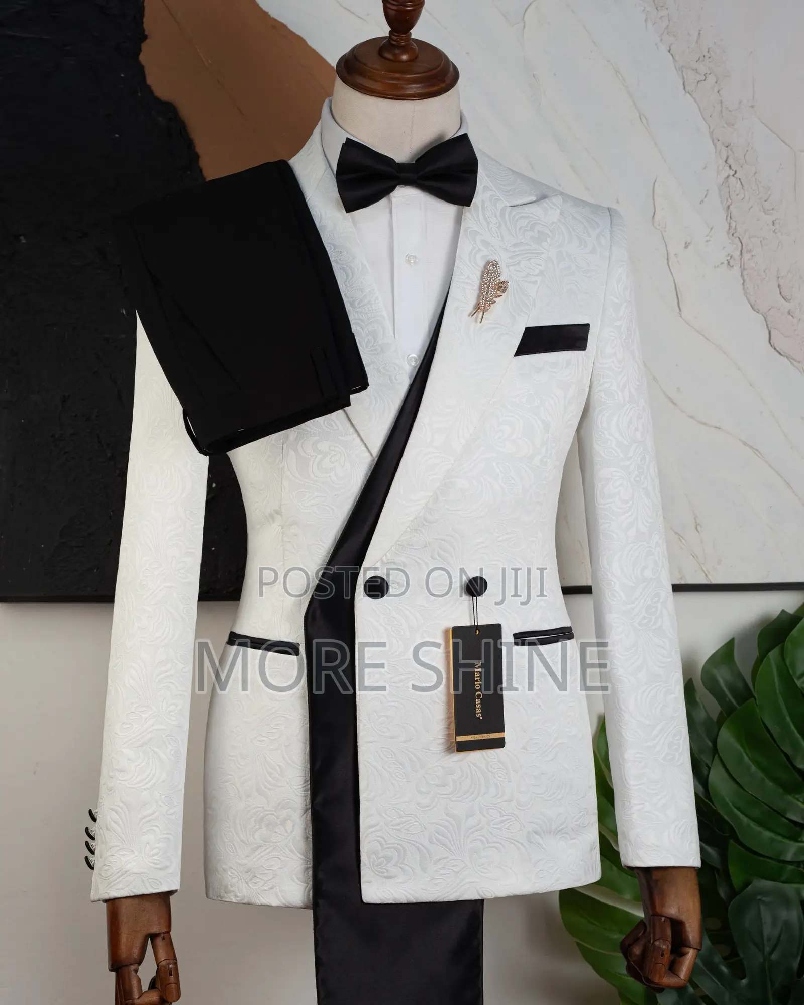 Three Pieces White and Black Suit